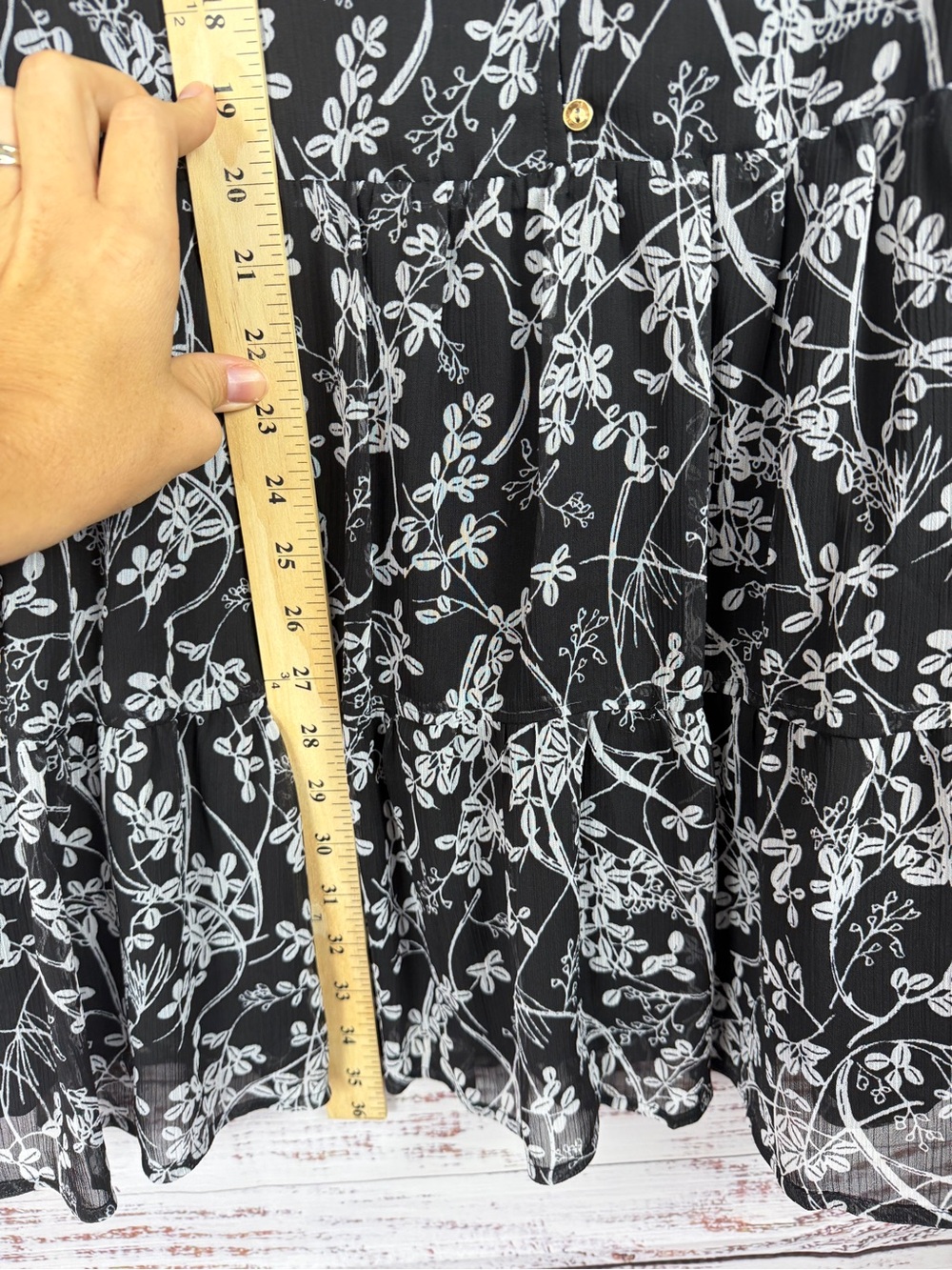 LOFT Black White Floral Tiered Babydoll Dress S - Picture 8 of 9